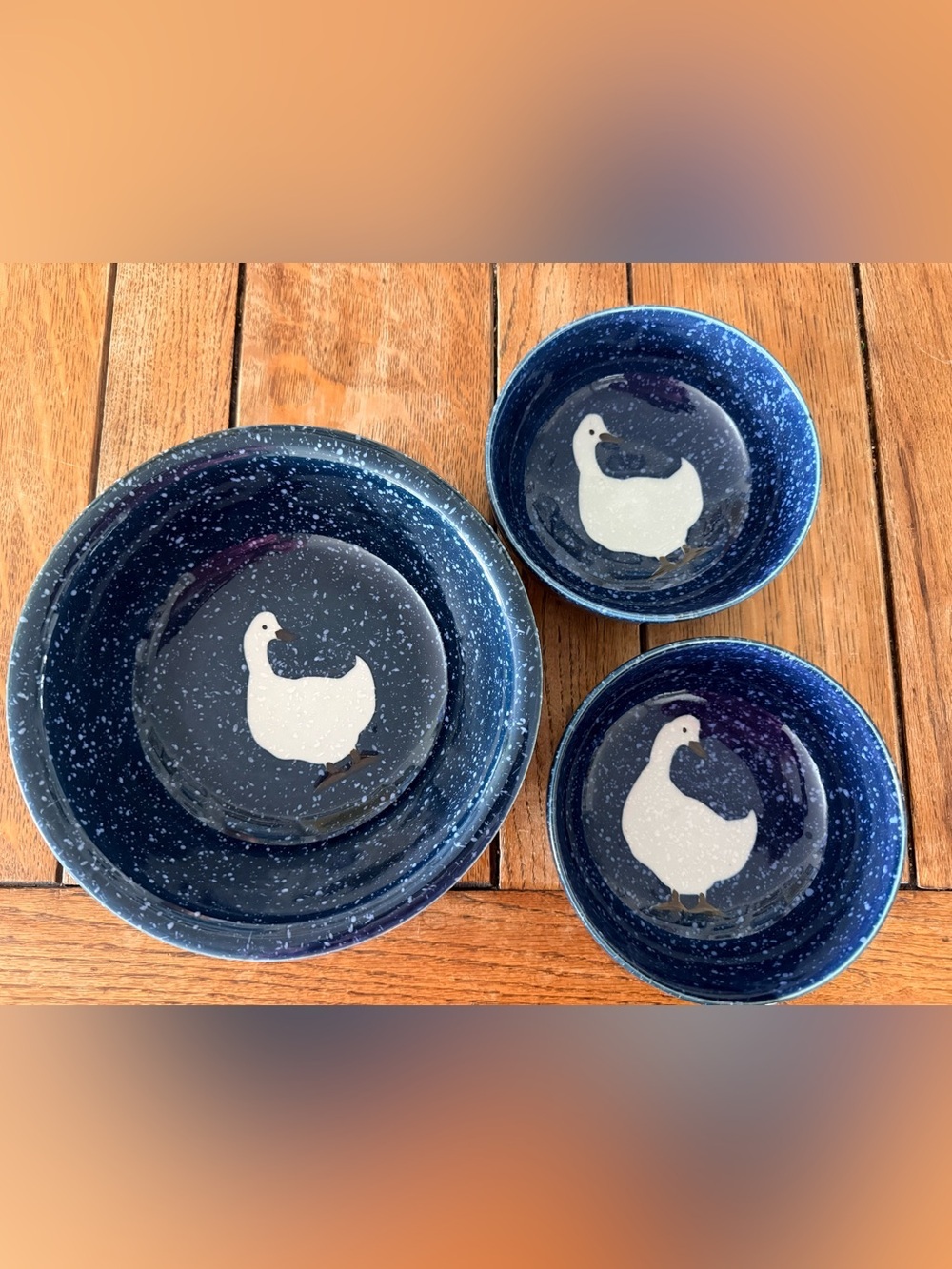 Vintage Otagiri Japan Stoneware Bowls - Blue Speckled Goose - Set of 3